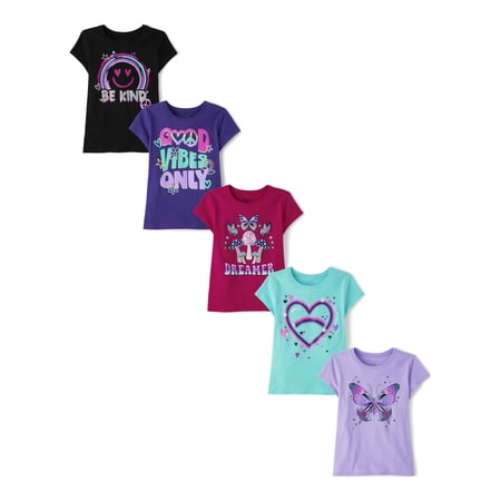 The Children's Place Girls Short Sleeve Trendy Graphic Tee, 5-Pack, Sizes XS-XXL