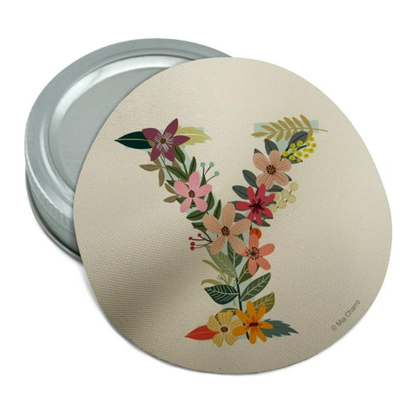 Letter Y Floral Monogram Initial Round Rubber Non-Slip Jar Gripper Lid Opener