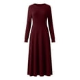 thumbnail image 4 of Tdoqot Womens Wedding Guest Dresses- Long Sleeve Casual Crewneck Ribbed Knit Elegant Spring Maxi Dresses Wine Size M, 4 of 7