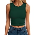 thumbnail image 3 of ANRABESS Women Basic Crop Tank Tops Casual Ribbed Knit Workout Tops Sleeveless Shirts Tight High Neck Camisole Women Girls Summer Clothes Deep Green M, 3 of 11