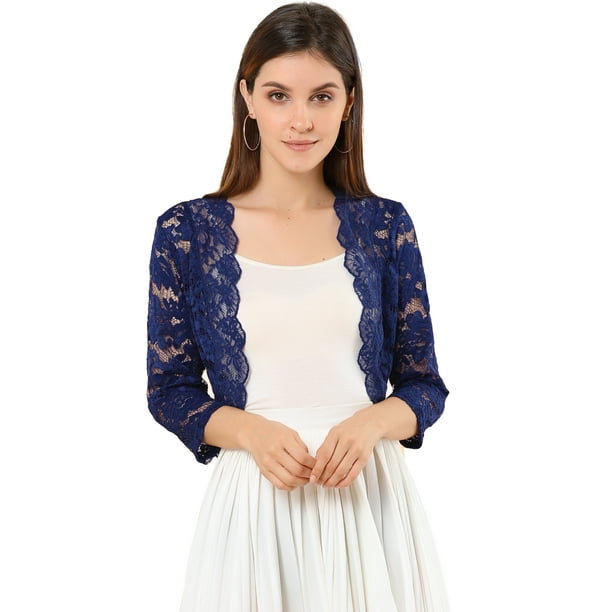 Cárdigan Toreras Top De Encaje Floral Transparente 3/4 Elegante PaMujer Allegra K