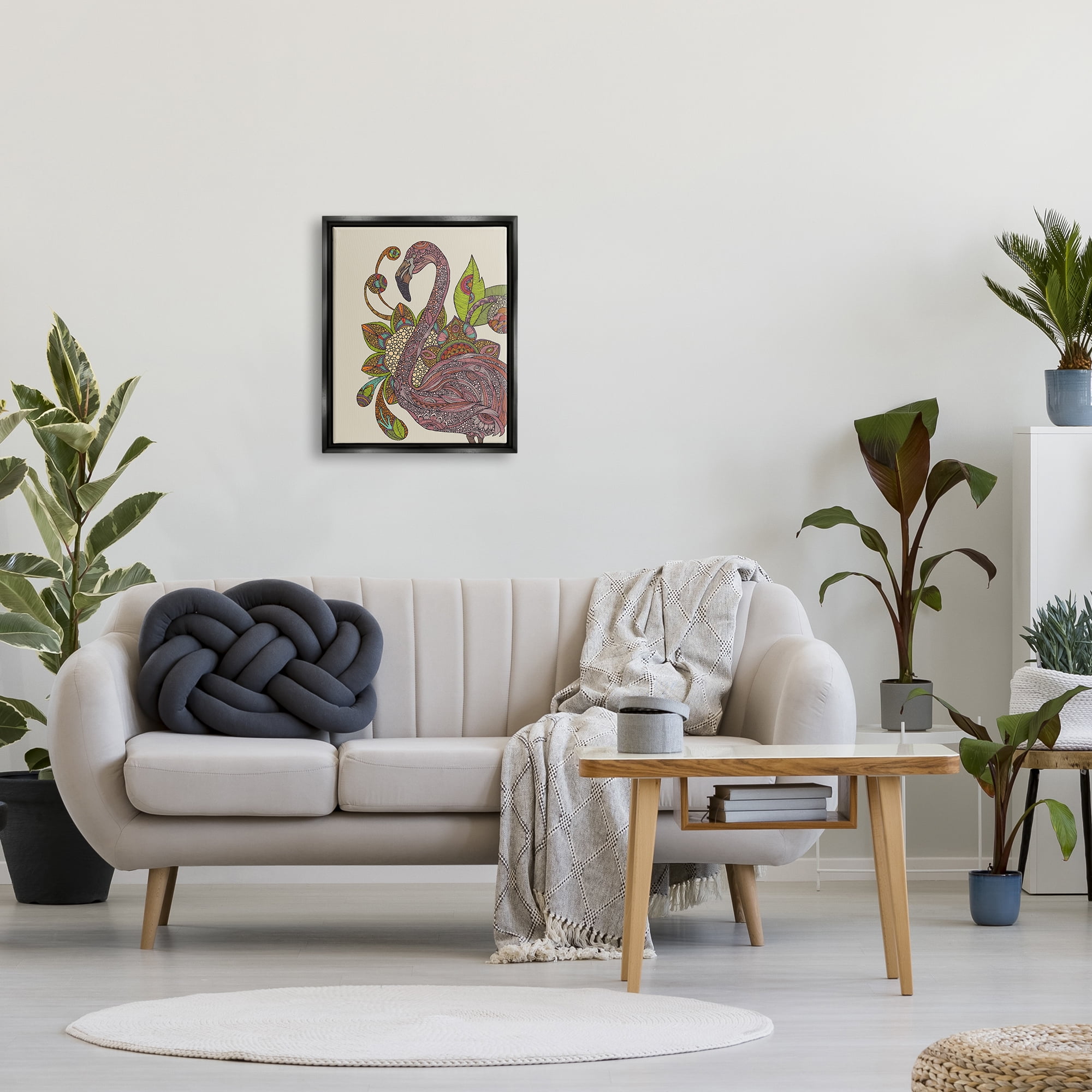 Stupell Industries Flamingo Bold Paisley Botanicals Complex Floral Details Graphic Art Jet Black Floating Framed Canvas Print Wall Art, Design by Valentina Harper