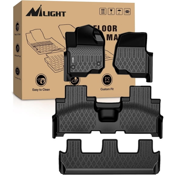 Nilight TPE Floor Mats for Ford Expedition & Max Bench Seat 2018 2019 2020 2021 2022 2023 2024 2025 All Weather Custom Fit Heavy Duty Floor Liners