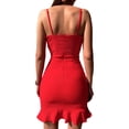 thumbnail image 4 of KOMOO Women Ruched Bodycon Dress Spaghetti Straps Ruffled Irregular Split Dress Deep V Neck Slim Mini Dress, 4 of 6