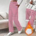 thumbnail image 2 of DDAPJ pyju Striped Sweatpants for Women Thin Fleece Lined Pants Elastic High Waisted Straight Leg Trousers with Pockets Pantalones de estar por casa Red L, 2 of 8
