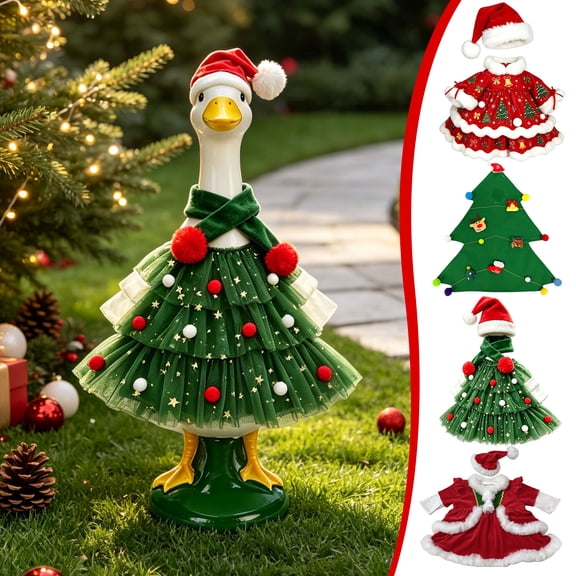 AZXY Christmas Porch Goose Outfits, Porch Goose Clothes, 23 Inch Cement Goose Costume Set for Cement & Plastic Porch Goose Statue, Duck Statue Outfit for Outdoor Garden Christmas Patio Statue Decor