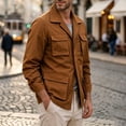 thumbnail image 3 of FRSASU Men's Lightweight Outdoor Hiking Cargo Jackets Stand Collar Outwear Button Down Motorcycle Coat with Multiple Pockets Coffee, 3 of 7