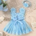 thumbnail image 4 of NIEWTR Baby Girl First Birthday Party Dress Cake Smash Outfit Newborn Princess Tulle Tutu Romper Puff Short Sleeve Bodysuit(A-Sky Blue,3-6 Months), 4 of 7