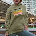 thumbnail image 2 of Distressed She Is Strong, Proverbs 31 25 - Retro Wavy Scripture Text Art, Christian Merch Gift, Sand Hooded Sweatshirt or Hoodie, 2XL, 2 of 5