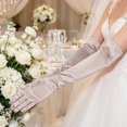 thumbnail image 3 of HuangHuanChen Satin Gloves for Women Solid Color Elegant Formal Long Opera Gloves Wedding Prom Long Opera Party 1920s Satin Tea Party Gloves Stretchy Elbow Length Bridal Gloves Rose Gold One Size, 3 of 5