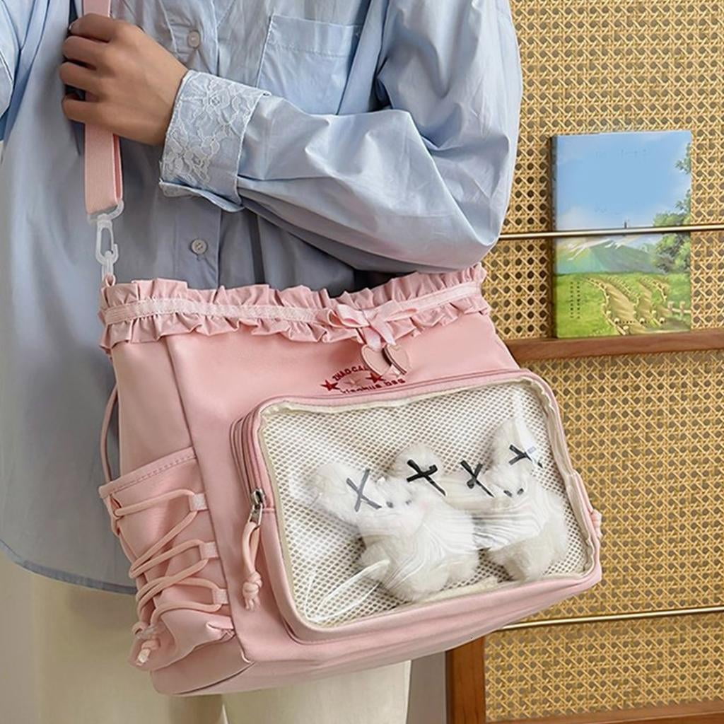 Giaone Lovely Ita Bag Large Capacity Shoulder Bag Ruched Lace Bows Crossbody Bag
