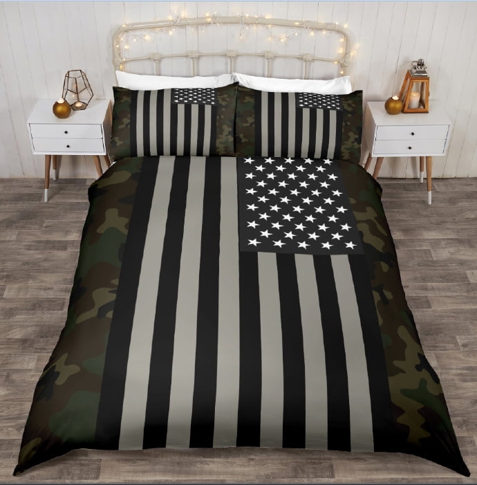 American Flag Bed Set Twin Military Camo Retro Army Green Camouflage