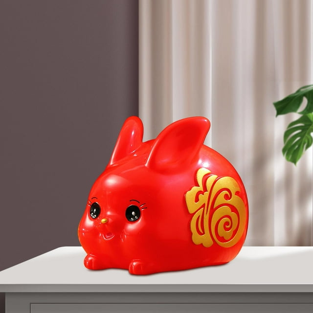 Chinese Style Rabbit Money Bank Bunny Figurine Statue Money Saving Pot Jar red