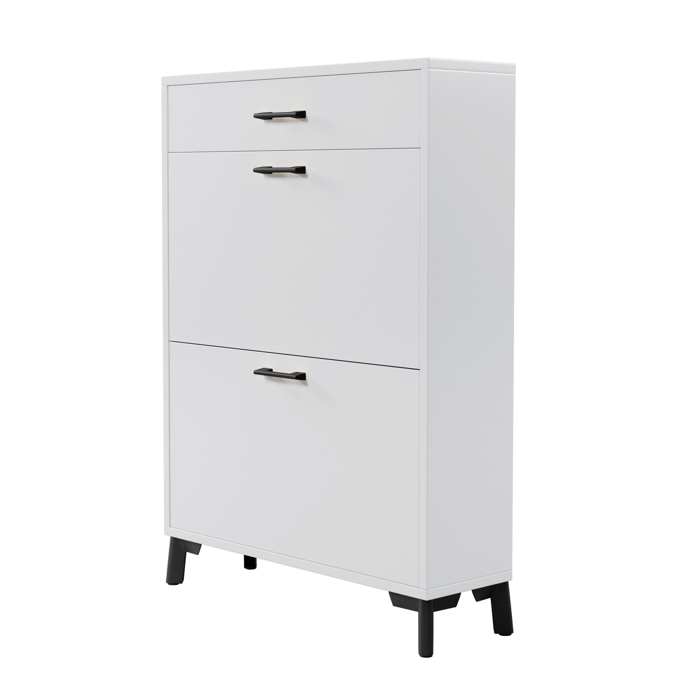 Qhou, Space Saving White Shoe Storage Cabinet with 2 Flip Drawers, Sturdy MDF & Metal Construction Space Saving, White - Easy to Assemble