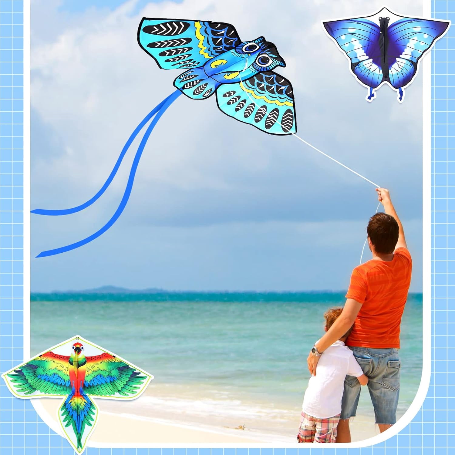 6 Pack Large Butterfly Dragonfly Owl Parrot Eagle Goldfish Kites for Kids Teens Adults Easy to Fly Outdoor Beach Games Gifts