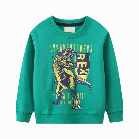 YDFCWXW Toddler Boys Patterned Crewneck Sweatshirt, Long Sleeve Pullover Tops Shirts for School (Green, 2-3 Years)