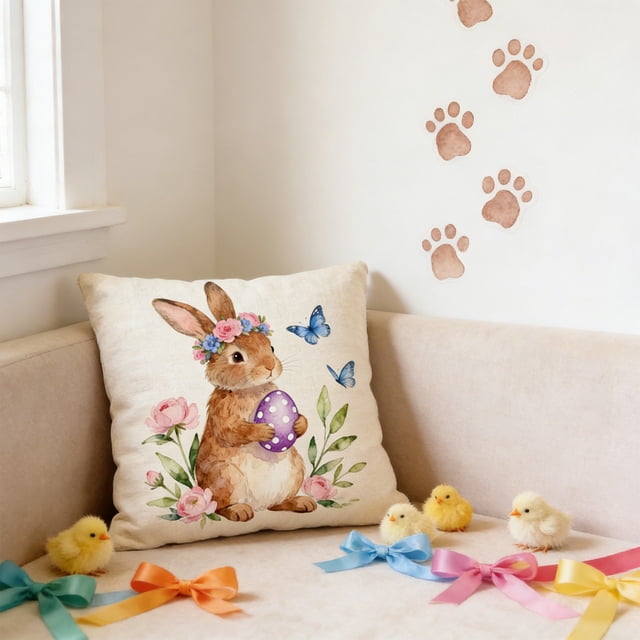BAOPAI Easter Decorative Pillowcase with Soft Short Lint Material, Rabbit Design for Comfortable Touch, Perfect for Living Room Bedroom Sofa Decor