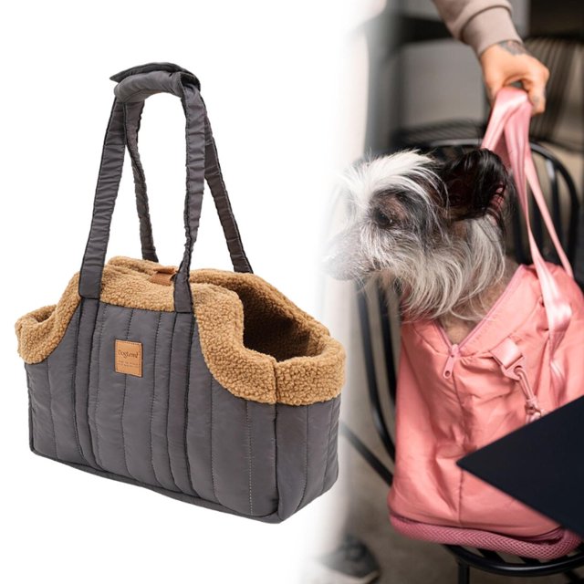 Bolsa de transporte para gatos gruesa de invierno, bolsa portátil para mascotas, bolso de mano para cachorros al aire libre para animales pequeños, gris