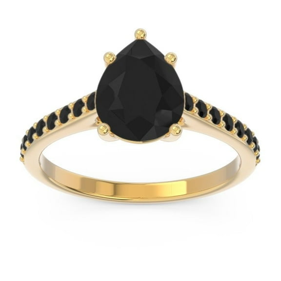 2.30 Carat Unique Pear Cut Black Onyx Gemstone Wedding Ring for her Solid 14K Yellow Gold Size 7 by Diamond-Capitals