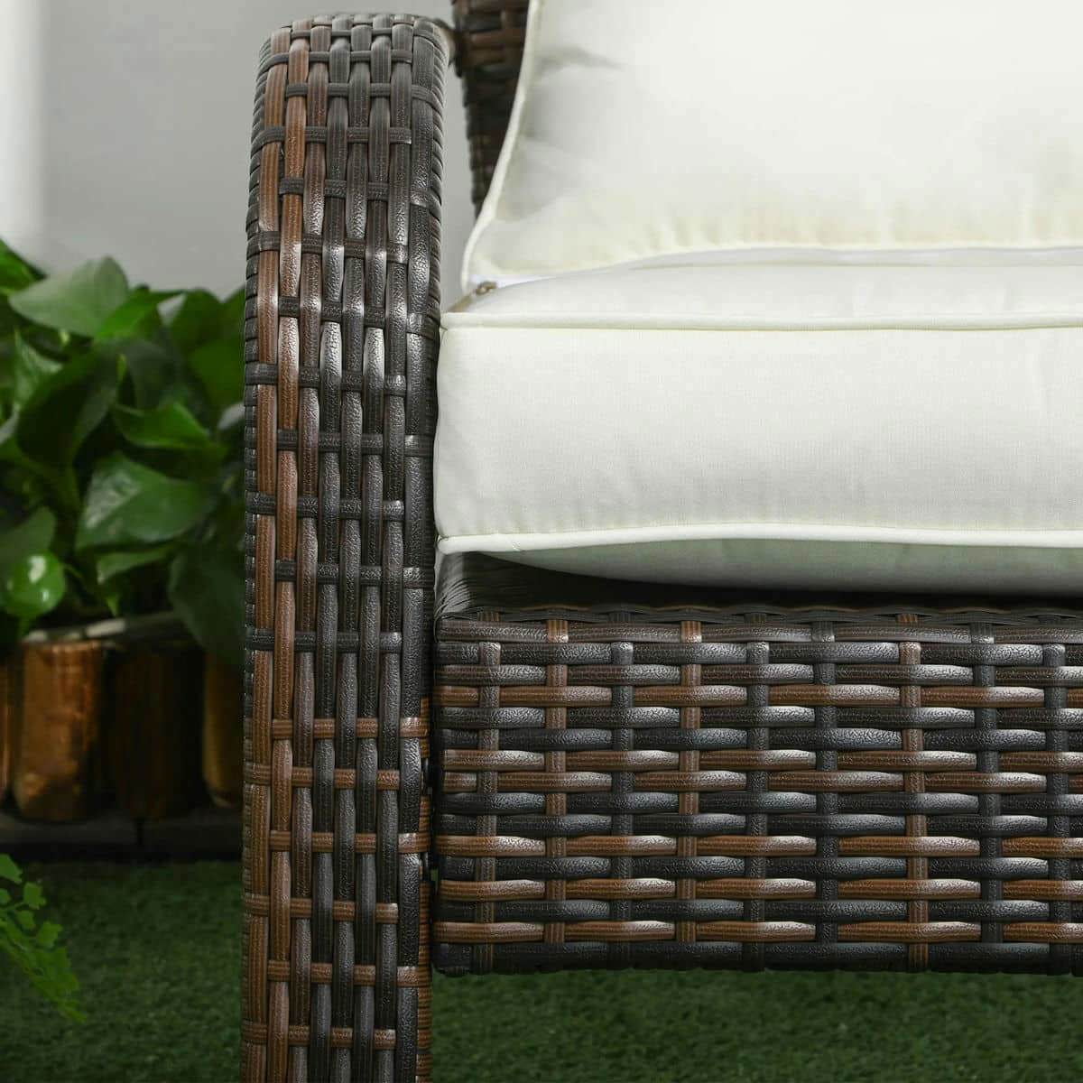 Spaco Patio Wicker Adirondack Chair with Soft Cushions, Outdoor All-Weather Rattan Fire Pit Chair with Tall Curved Backrest and Comfortable Armrests for Outdoor as Backyard, Garden, Cream White