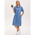 thumbnail image 2 of DARING DIVA Midi Denim Short Sleeve Button Down Tunic Jean Dress M Sky Blue, 2 of 7