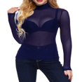 thumbnail image 3 of Chemises Transparentes pour Femmes Basiques à Manches Longues Hauts en Maille Transparente Col Roulé Blouse Crop Top, 3 of 4