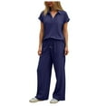 thumbnail image 3 of GEWSEY Womens 2 Piece Summer Outfit Lounge Set Cap Sleeve Polo Top And Pant Set Tracksuit Travel Matching Outfit 2025 (Dark Blue, XXL), 3 of 8