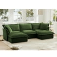 thumbnail image 4 of Convertible 3 Seater Deep Seat Sofa , Chenille Sectional Sofa Couch with Slip-cover and 2 Ottomans, Comfortable U Shape Couch with Back Cushion and Pillow for Living Room, Apartment, Green, 4 of 7