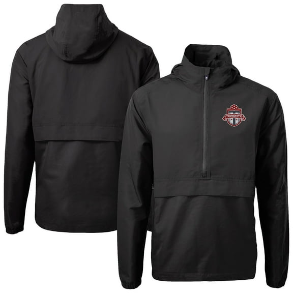 Men's-Cutter & Buck Black Toronto FC Charter Eco Recycled Anorak Hooded Half-Zip Jacket