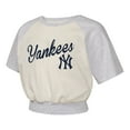 thumbnail image 2 of Girls Youth  Cream New York Yankees Curve Ball Fashion Raglan T-Shirt, 2 of 3