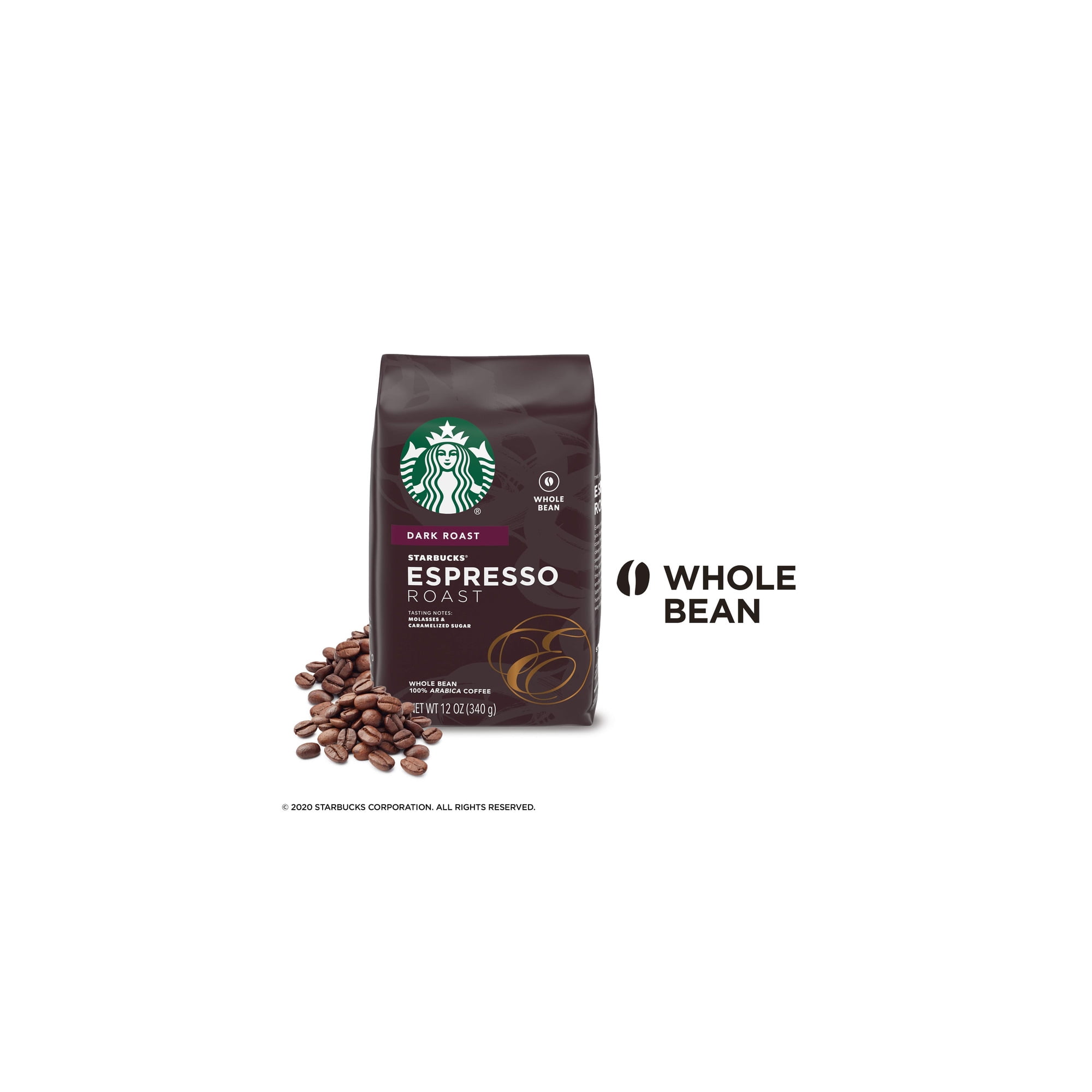 Starbucks Espresso Roast Dark Roast Whole Bean Coffee 12 oz (Pack of 4)