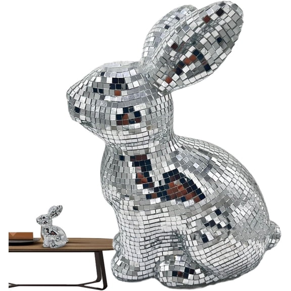 Disco Ball Rabbit,Decorative Glitter Festive Easter Decor,Mirror Ball Bunny Animal Ornament, Disco Party Decoration for Party, Wedding, DJ Club