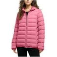 thumbnail image 2 of Lightweight Down Jacket Womens Hooded Full Zip Puffer Coat Comfy Warm Outdoor Casual Winter Outerwear Plus Size (XXS, Hot Pink), 2 of 6