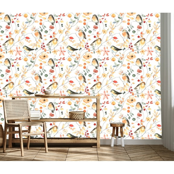 Goldfinch Chinoiserie Bird Peel and Stick Wallpaper 10'L x 24''W