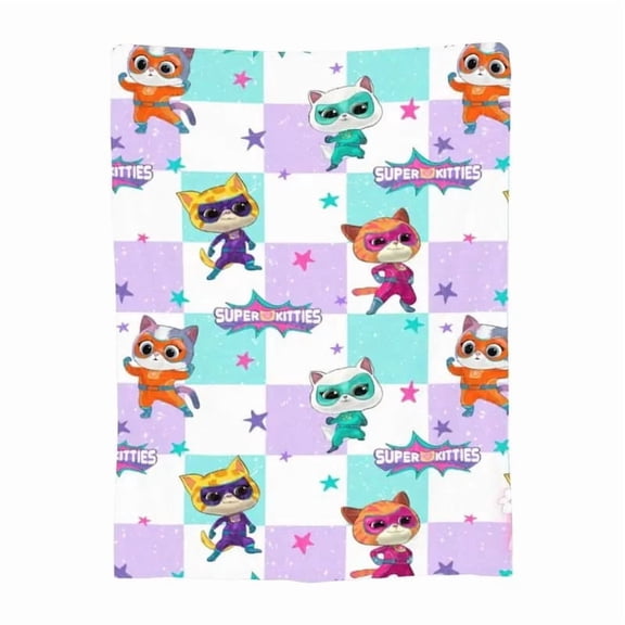 SuperKitties Cartoon Sherpa Blanket, Cozy Character Throw for Travel Camping Sofa Bed, Birthday Gift