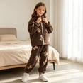 thumbnail image 5 of Cethrio Girls Winter Pajama Sets, Breathable Thermal Long Sleeve 2 Piece Girls' Sleepwear Brown Size 12-13 T, 5 of 5