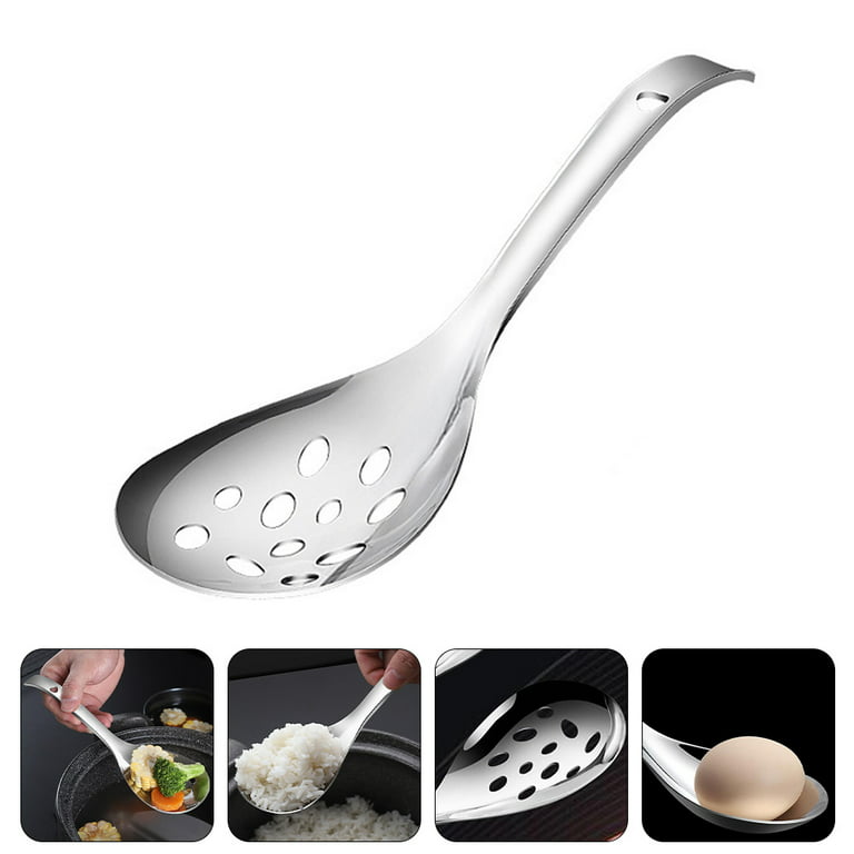 Spider Strainer, Slotted Spoon, 7.1 inch Skimmer Spoon with Wood Handle,  Stainless Steel Frying Spatula Large Strainer Ladle Metal Strainer Skimmer