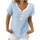 thumbnail image 1 of Camisas de Manga Corta de las Mujeres de Verano Empalmado de Punto con Cuello en V Botón Superior, Poliéster Ligero para el Uso Diario Casual, 1 of 9