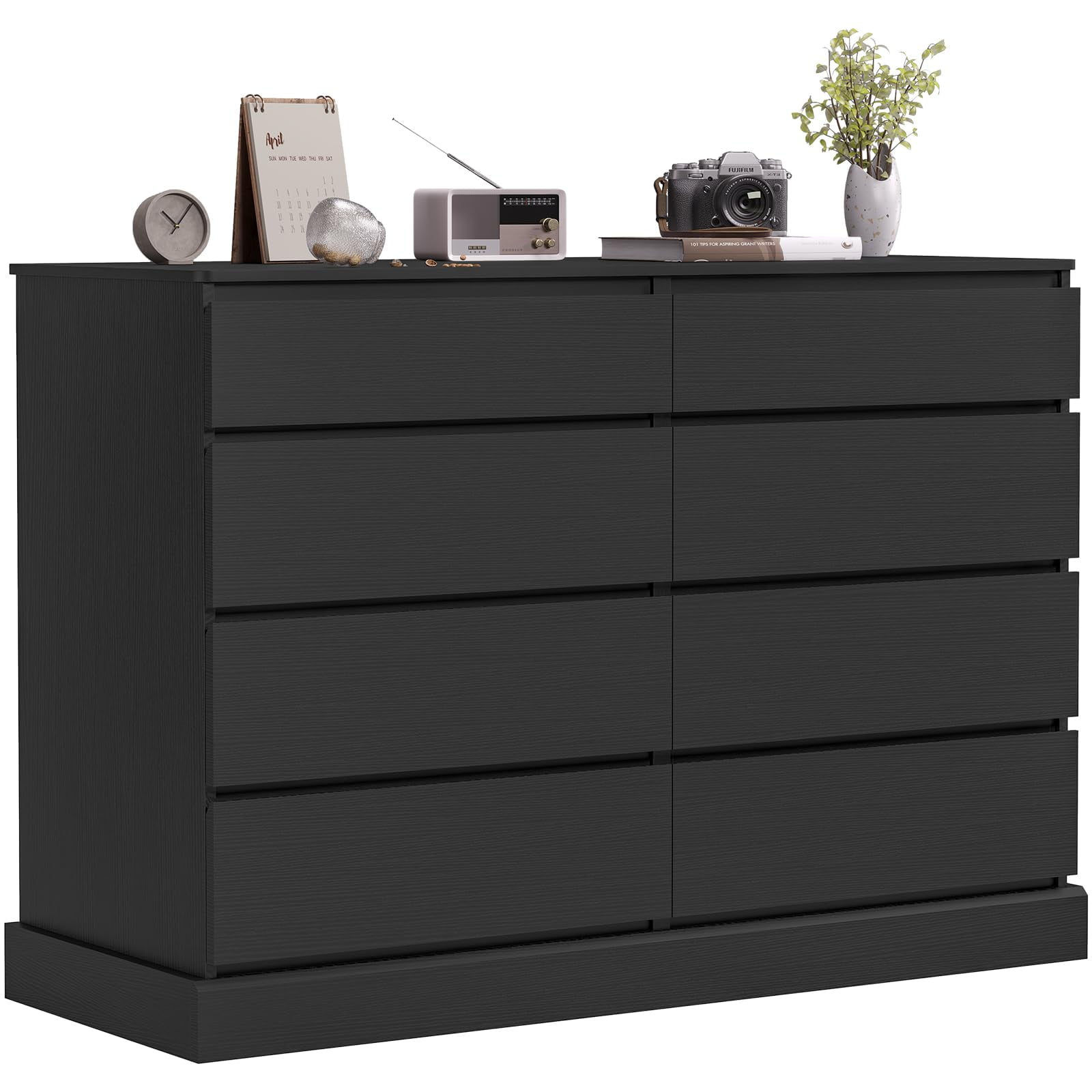 8 Drawer Double Dresser, Black Finish