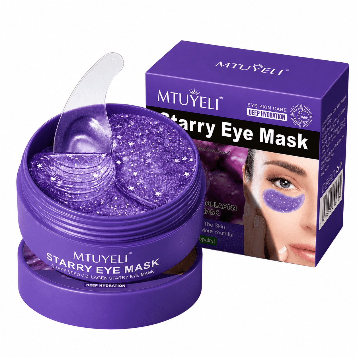 MTUYELI Grape Seed Collagen Starry Eye Mask, Hydrating Under Eye Patches, 60 PCS / 30 Pairs, Purple Gel Eye Masks for All Skin Types