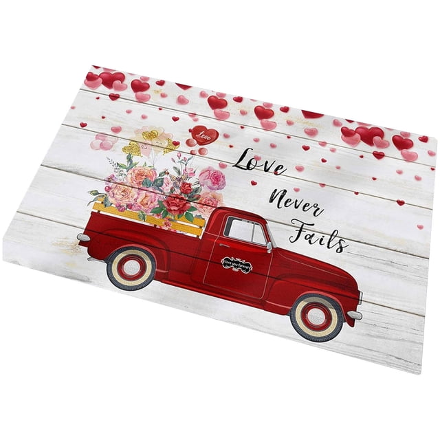 HCBY Romantic Valentines Day Welcome Mat, Cute Heart Pattern Non-Slip Door Mat for Porch & Kitchen, Washable Floor Decor, Festive Holiday Home Decoration Gift, 23.6"x15.7" Cozy Entryway Mat