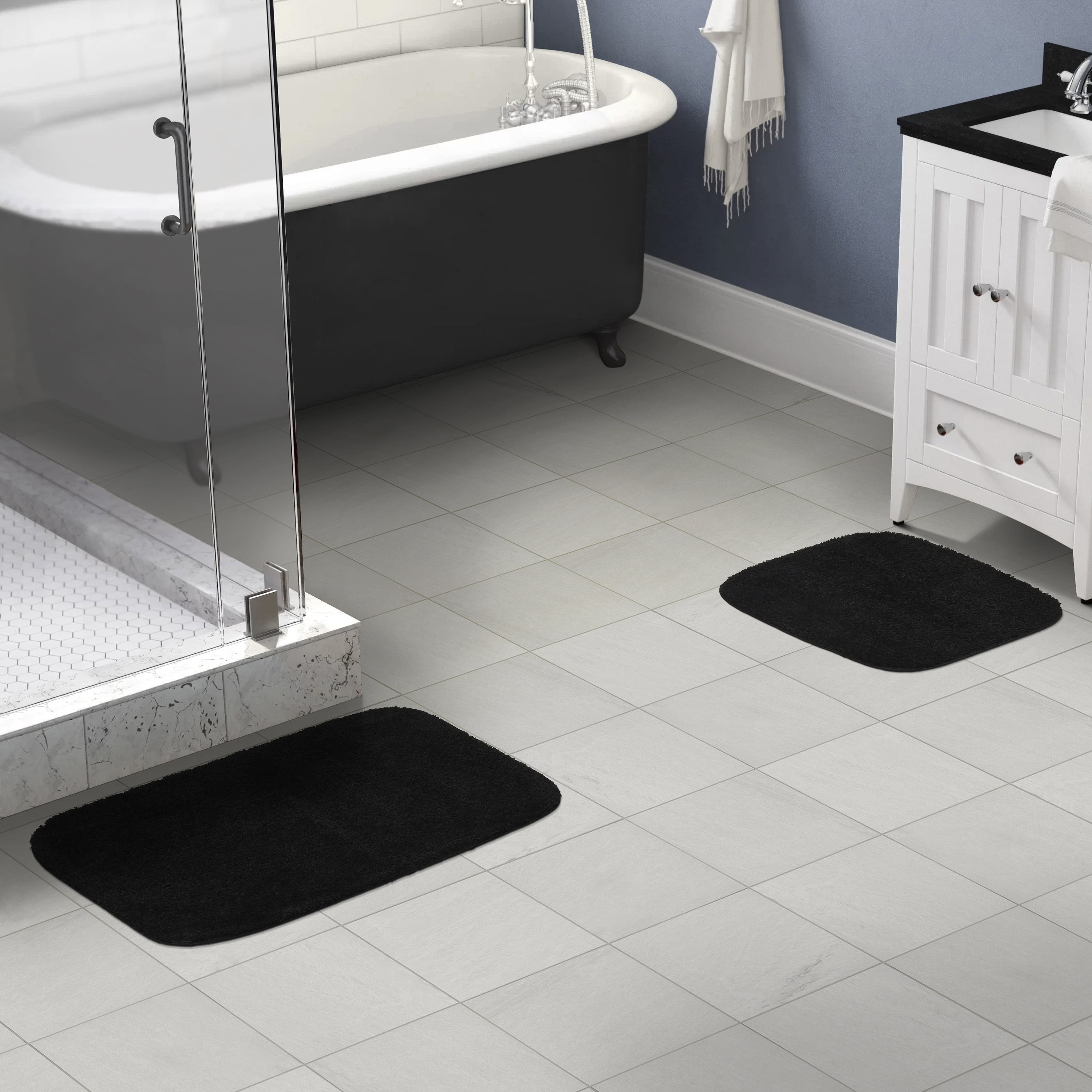 Garland Rug Traditional Washable Bath Rug Set, 2 Piece Set (17"x24" Bath Rug, & 21"x34" Bath Rug) Black