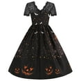 thumbnail image 3 of Women's Halloween Lace Short Sleeve Round Neck Sexy Splicing Printed Dresses Vintage Swing Dresses, 3 of 7