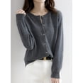 thumbnail image 4 of Womens Long Sleeve Button Up Knit Cardigan Light-Bodied 2026 Crewneck Button Down Sweaters for Women Dark Gray M, 4 of 8