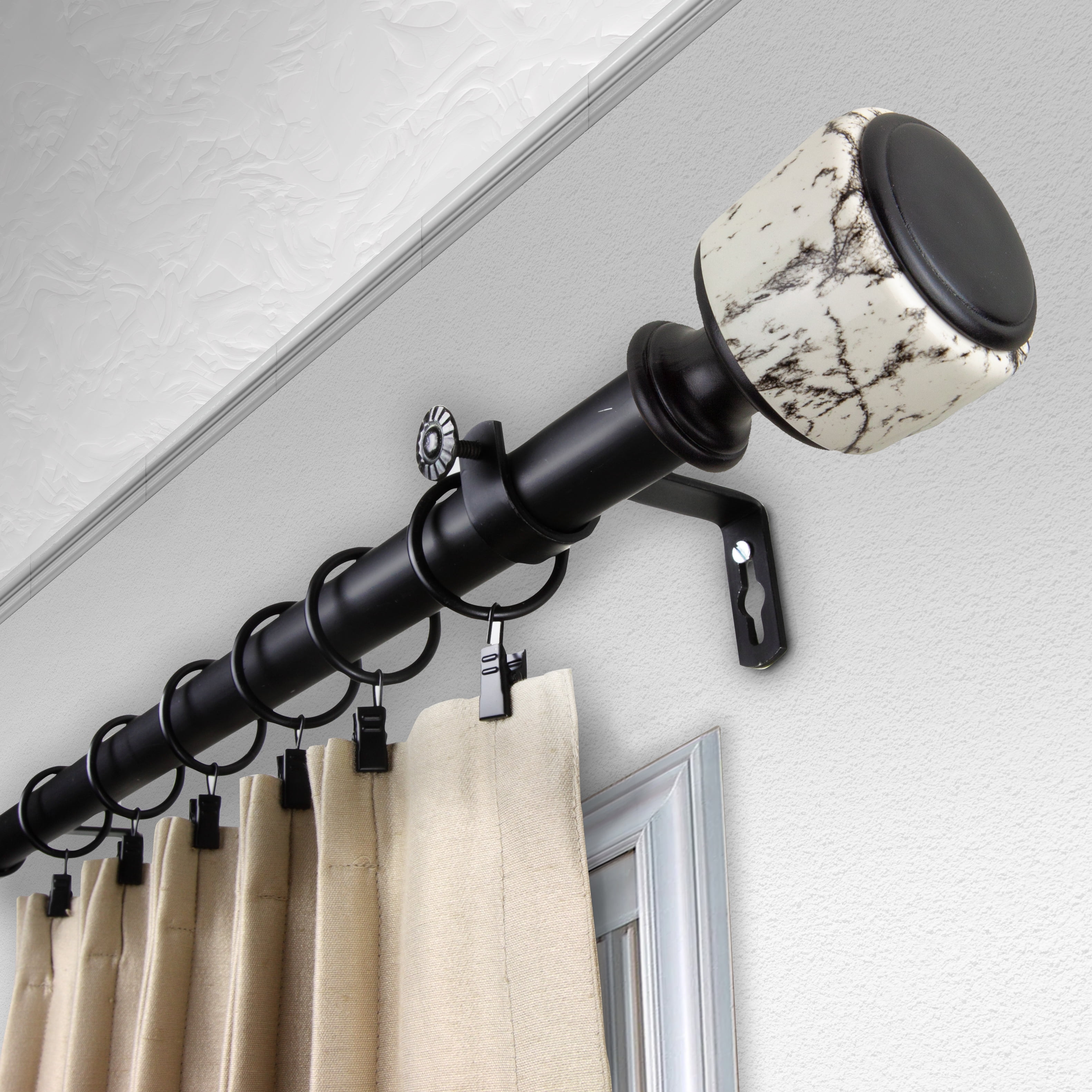 Kaylee 1" Single Curtain Rod, 120-170 inches- Black