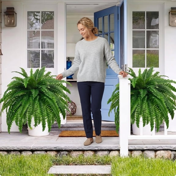 2 Pack 31" Large Boston Ferns Ferns with Morning Glory, Artificial Plants for Outdoors