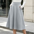 thumbnail image 2 of Lmueinov Plus Size Skirts for Women Casual Elastic High Waist Midi Skirt with Pockets Solid Color Flowy Work Office Fall Winter Skirts S-3XL, 2 of 7
