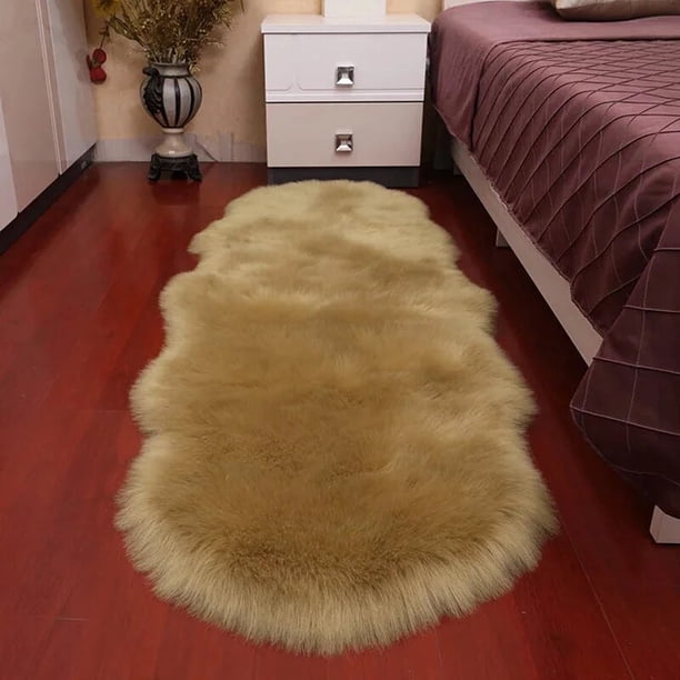 Alfombra de felpa suave de piel de oveja para dormitorio, alfombrilla de lana de imitación, alfombrilla de pelo largo para cabecera, cojín para sofá, alfombras blancas, alfombra de piel roja para sala