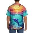 thumbnail image 3 of Pofeuu Hawaiian Island Dolphin Print Mens Casual Short Sleeve Shirts Beach Summer Spread Collar Pocket Tops Men's Casual Short-sleeved Shirt-4X-Large, 3 of 5