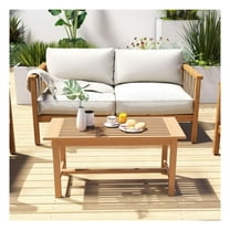 Teak Coffee Table 36 Inch Rectangular Outdoor Patio Side Table - Slatted Tabletop, Natural Finish, Garden & Poolside Furniture